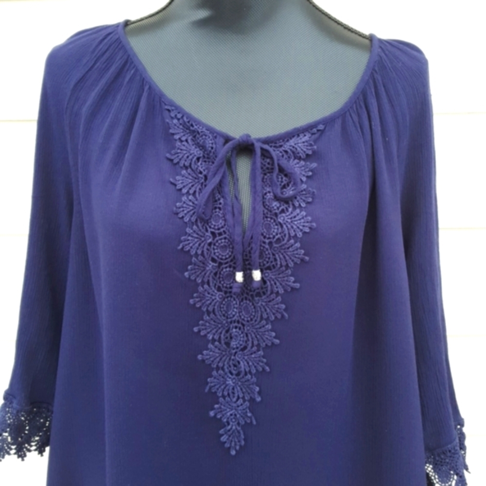 DANIEL RAINN Navy Boho Tunic Top with Lace (1X)